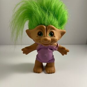 Vintage 1990s Treasure Troll Doll with Green Hair